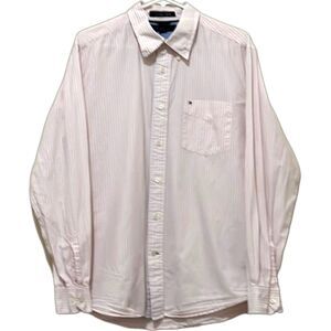 Tommy Hilfiger Academy Poplin Button Down Shirt Mens Large Preppy Pinstripe 90s